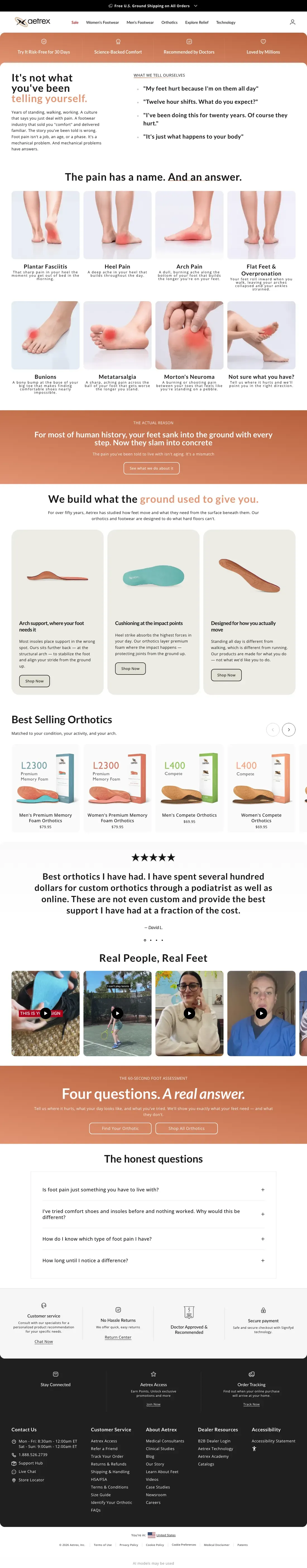 Full-length capture of Aetrex's offer landing page, captured Aug 2026
