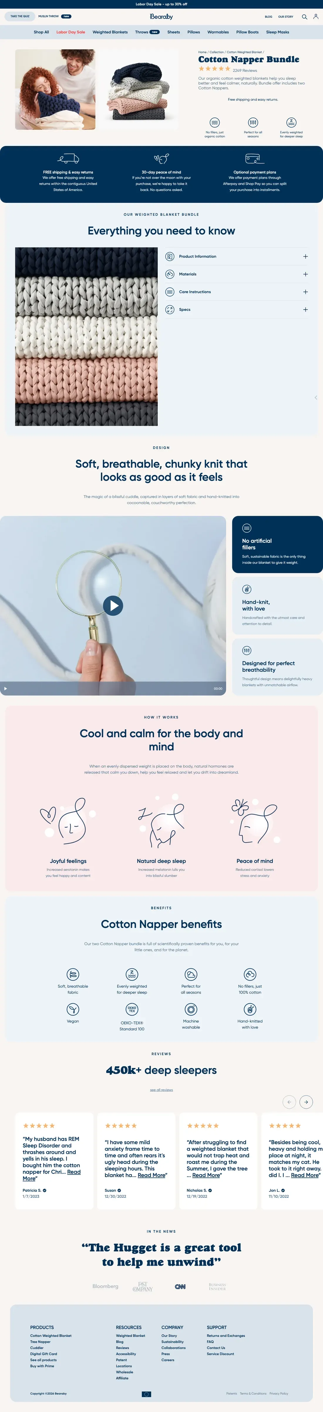 Full-length capture of Bearaby's offer landing page, captured Aug 2026