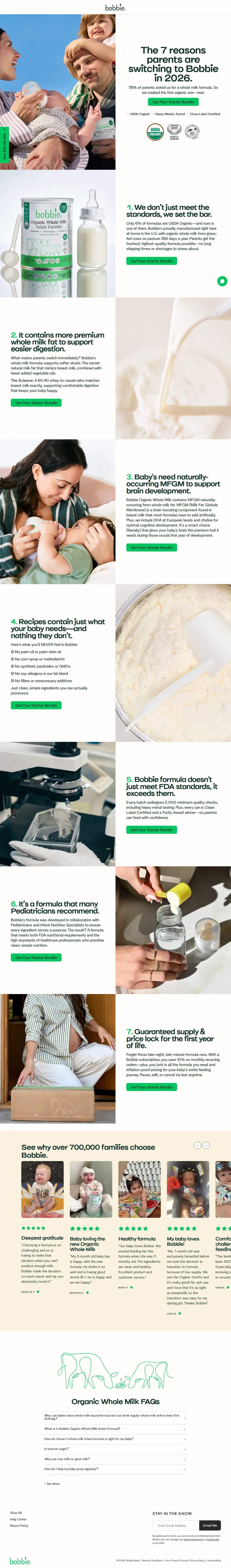 Full-length capture of Bobbie's listicle landing page, captured Sep 2026