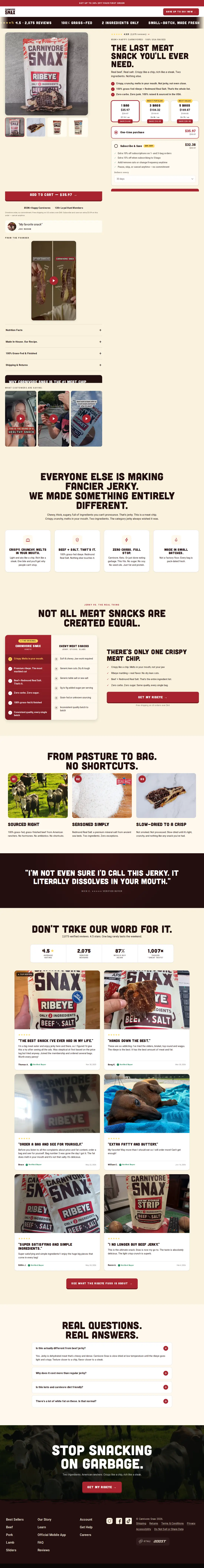 Full-length capture of Carnivore Snax's offer landing page, captured Sep 2026