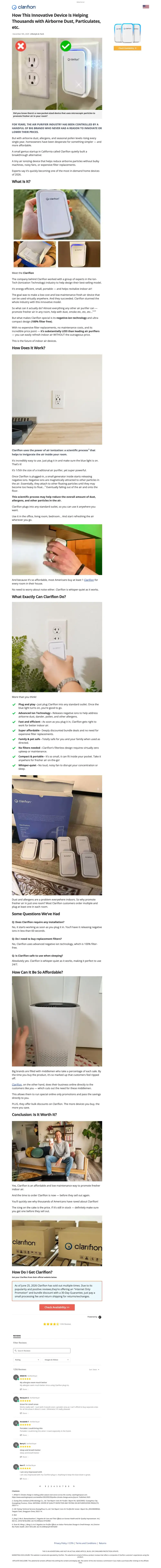 Full-length capture of Clarifion's advertorial landing page, captured Jun 2026