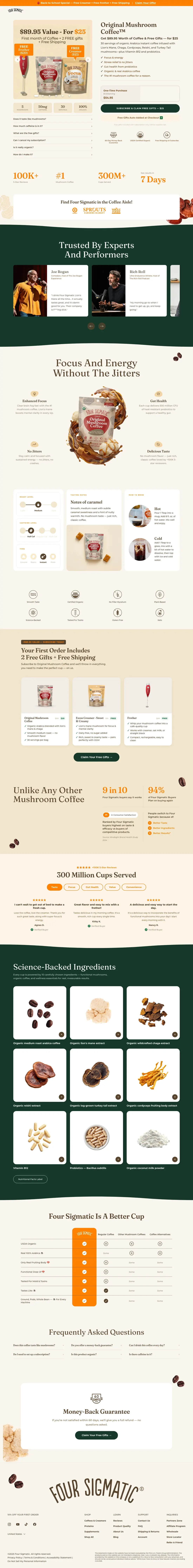 Top of Four Sigmatic's landing page