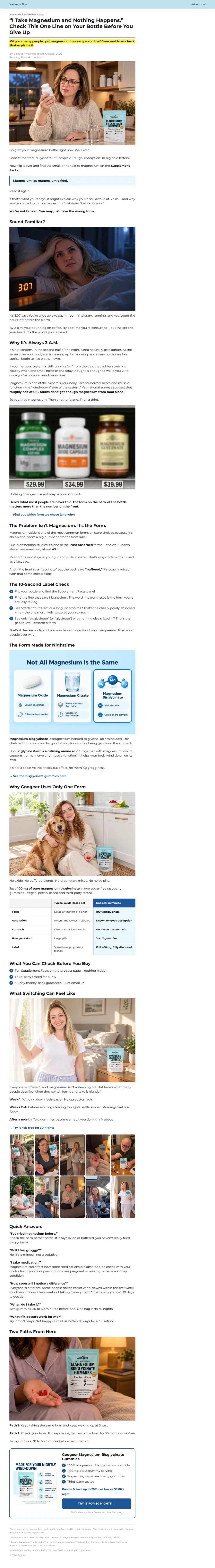 Full-length capture of Googeer's advertorial landing page, captured Oct 2026
