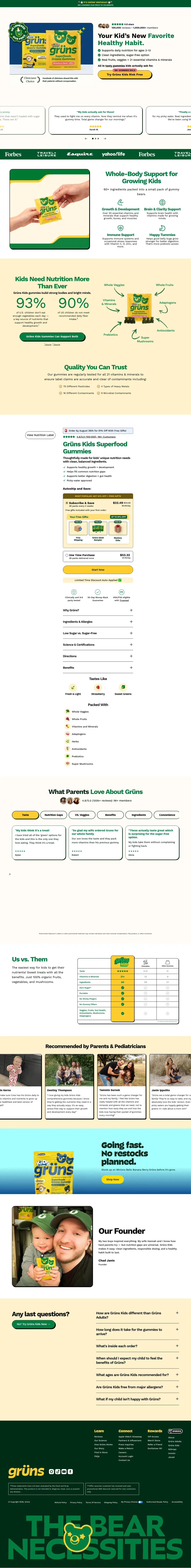 Top of Grüns's landing page