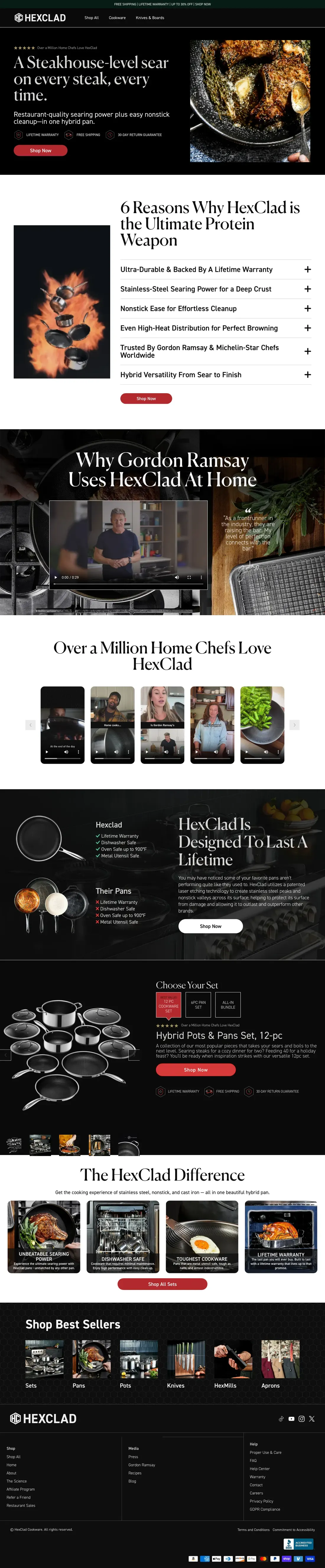Top of HexClad's landing page