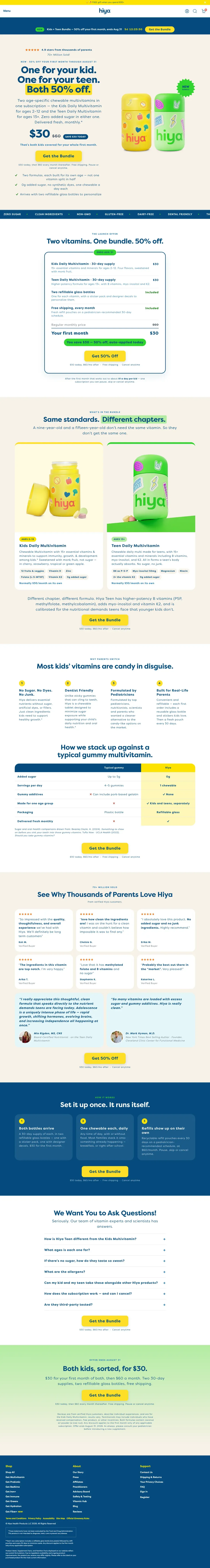 Top of Hiya Health's landing page