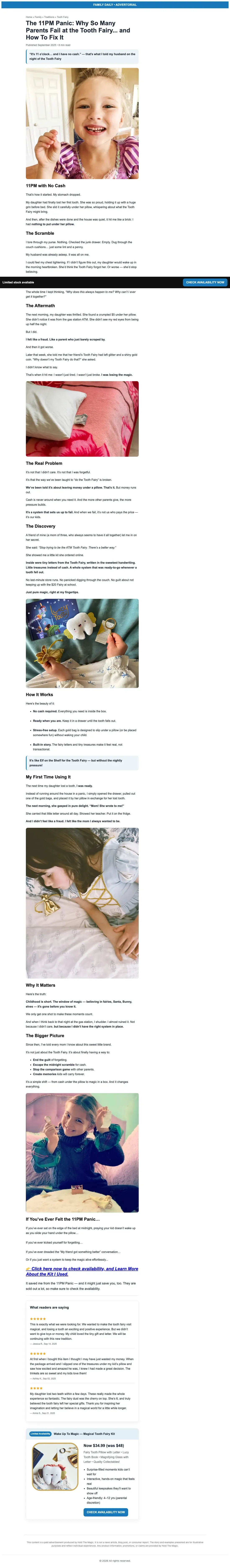 Full-length capture of Hold The Magic's advertorial landing page, captured Jul 2026