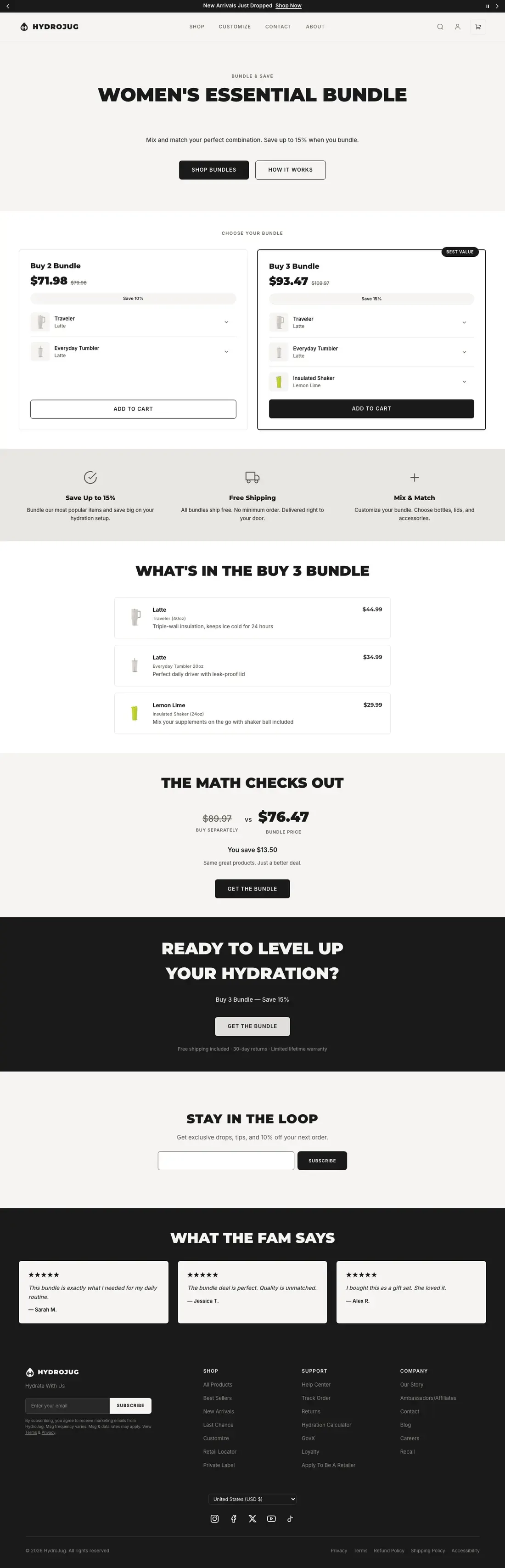 Top of HydroJug's landing page