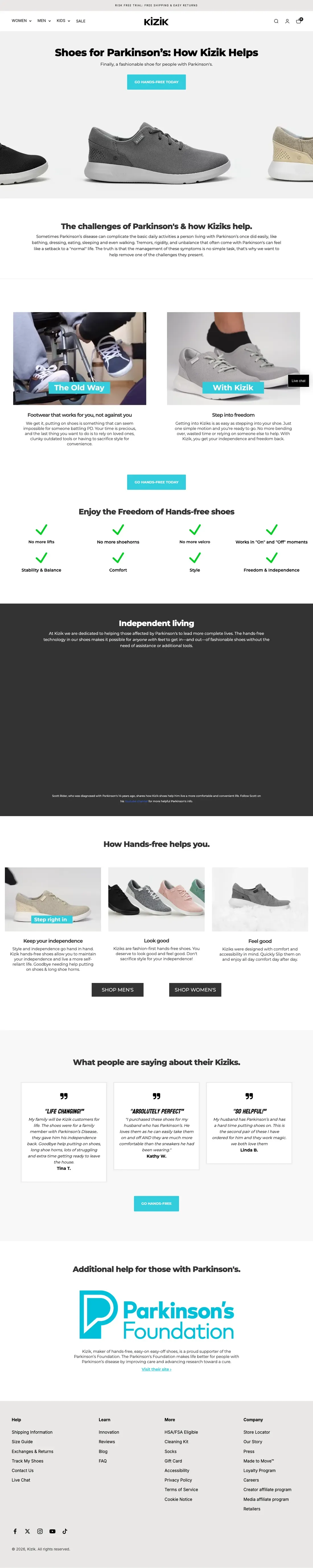 Top of Kizik's landing page
