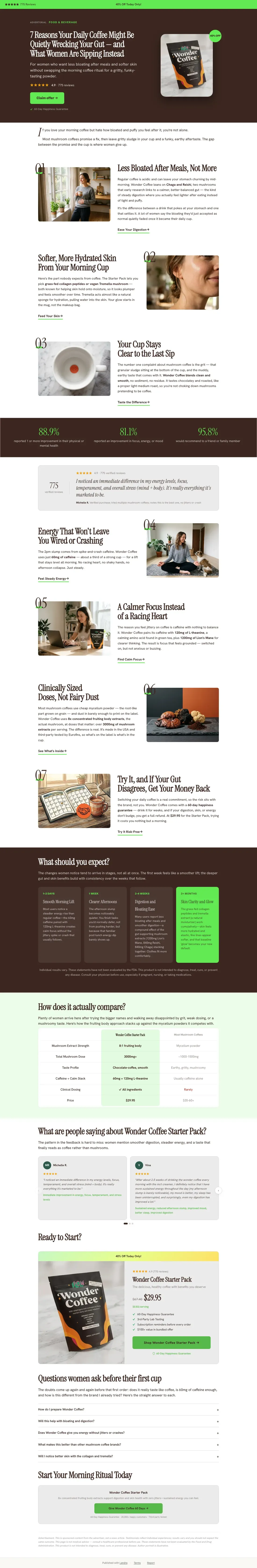 Full-length capture of Wonder Coffee's listicle landing page, captured Aug 2026