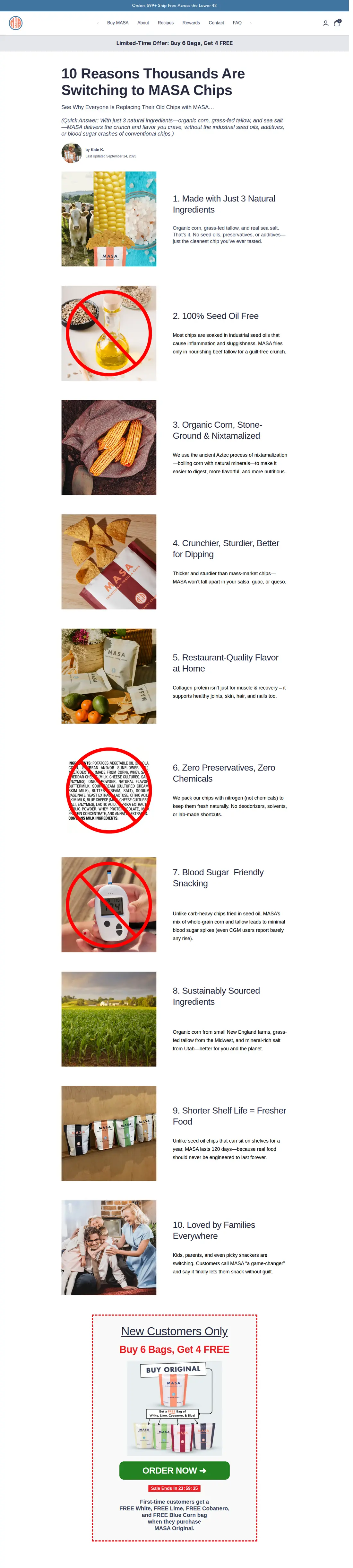 Full-length capture of MASA Chips's listicle landing page, captured Sep 2026