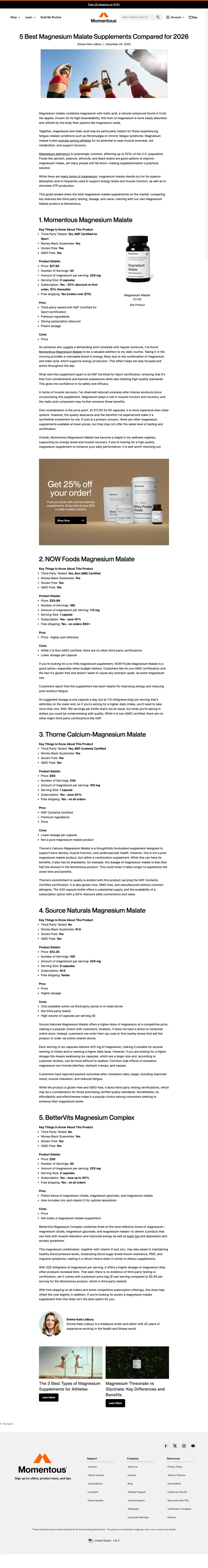 Full-length capture of Momentous's listicle landing page, captured Jun 2026