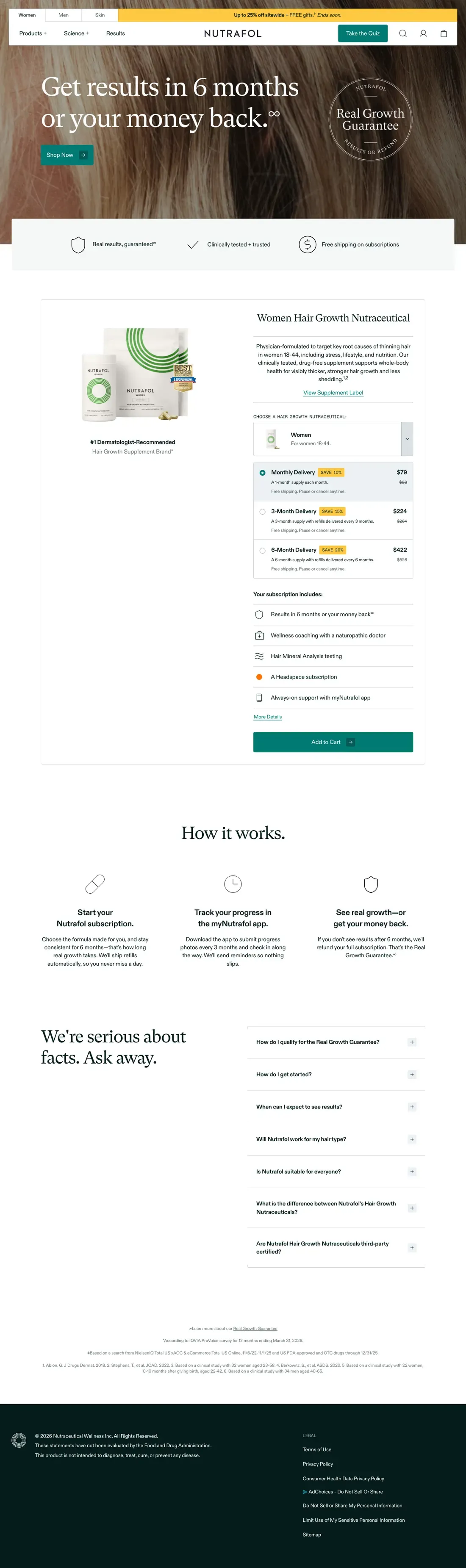 Top of Nutrafol's landing page
