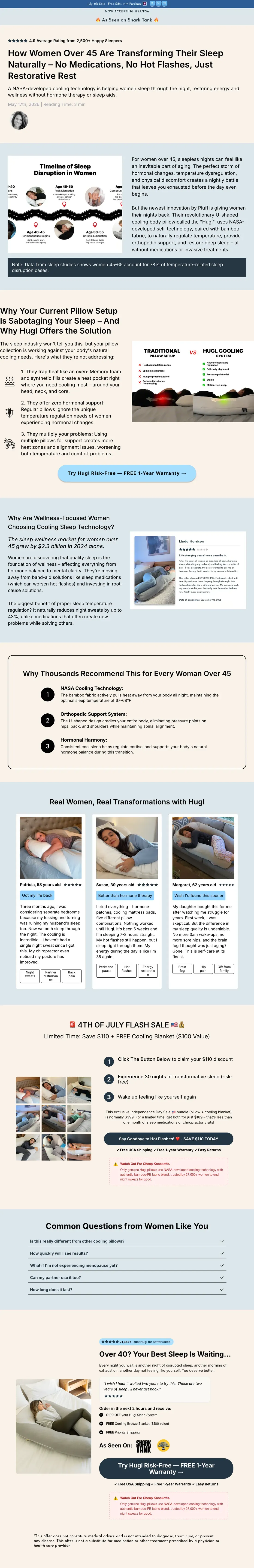 Full-length capture of Plufl's advertorial landing page, captured Jul 2026
