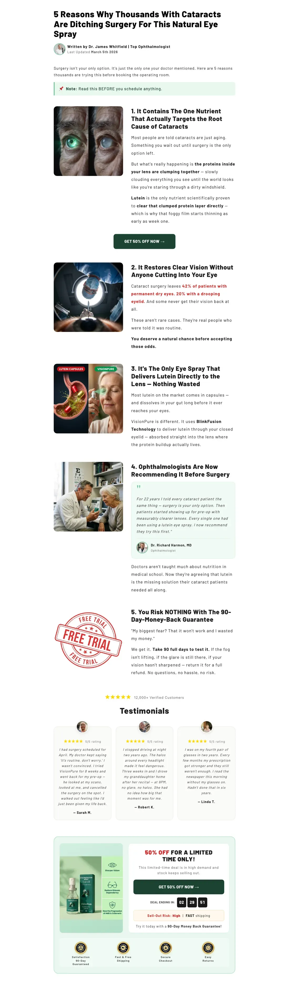 Full-length capture of VisionPure's listicle landing page, captured Jul 2026