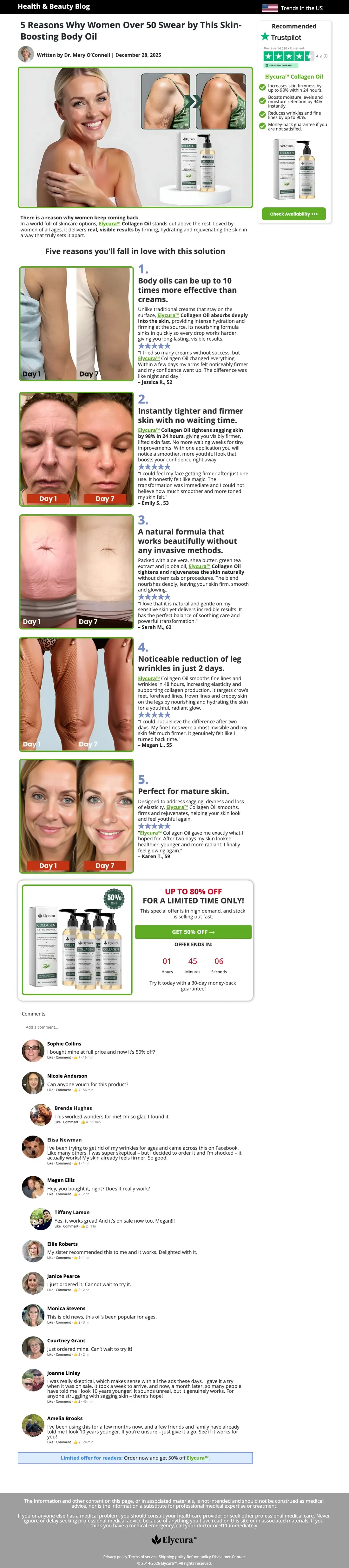 Full-length capture of Vital Skin Daily's listicle landing page, captured Jul 2026