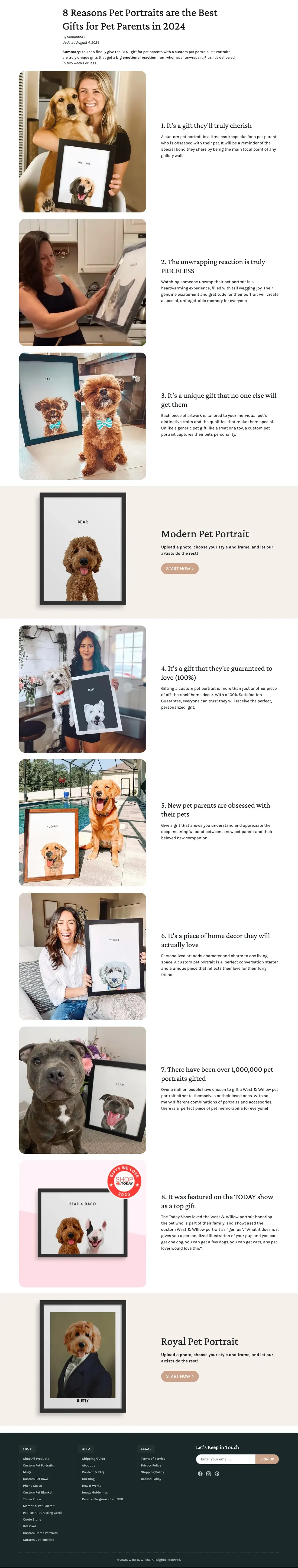 Top of West & Willow's landing page