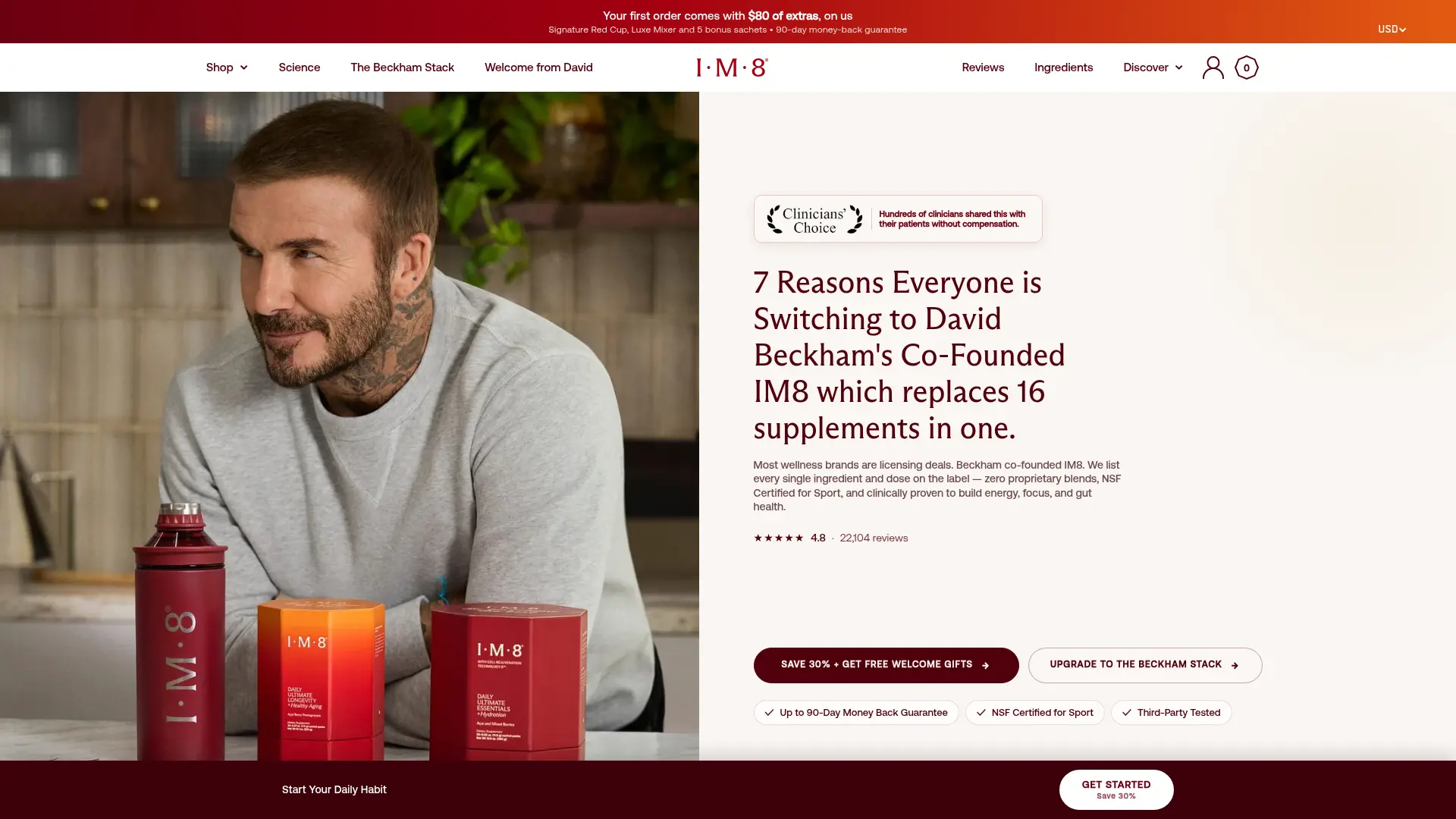 Screenshot of the top of the IM8 listicle